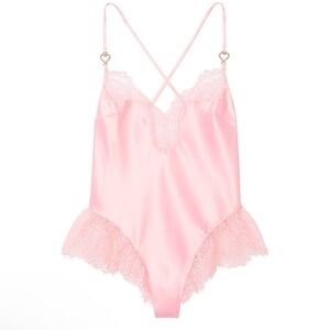Victoria's Secret Satin Lace Shine Heart Hardware High-Leg Romper
